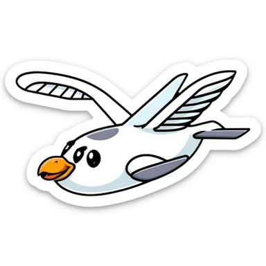A cute airplane with a goose head and neck, flying with aircraft wings sticker