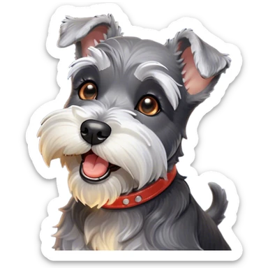 Cinematic Cute Yawning Miniature Schnauzer Portrait Emoji, Head cocked with a wide, adorable yawn and droopy, charming eyes, featuring a neatly trimmed, lovable salt-and-pepper fur, simplified yet irresistibly cute, highly detailed, glowing with a warm, relaxed radiance, high shine, exuding a sleepy yet spirited charm, styled with a soft, cozy glowing outline, capturing the essence of a Miniature Schnauzer mid-yawn, radiating pure, drowsy cuteness! sticker