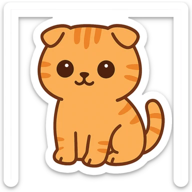 flat toon style kawaiiorange scottish fold kitten sitting, dark round eyes, cute sticker