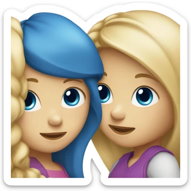 Two girls hugging: one has brown hair and blue eyes, and the other is blonde with blue eyes. sticker