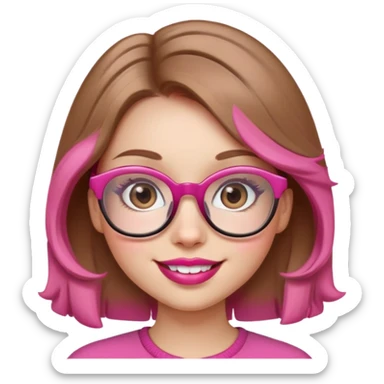 smiling girl with glasses and pink big lips light brown hair and eyes sticker