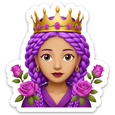Crown Olive skin older queen with purple braids, brown eyes surrounded by roses sticker