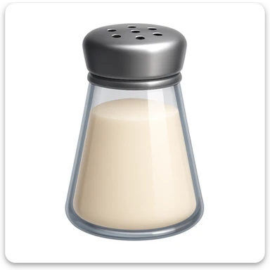 Keep the image exactly the same, just add salt shaker holes to the top of the metallic lid. The style is iOS emoji style, 3D, shiny, smooth gradients, soft shadows, realistic salt shaker shape, no face. Add a glossy effect to the glass. sticker