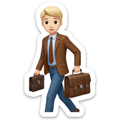A satisfied teenager walks with a briefcase sticker
