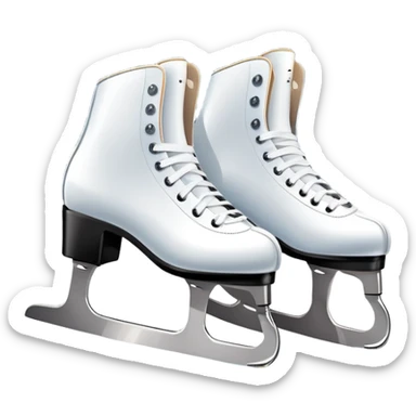 An icon featuring a pair of elegant figure skates resting on scratched, worn ice. In the background, cheering spectators fill the stands of a grand stadium, creating a vibrant atmosphere. Transparent background highlights the essence of figure skating performance sticker