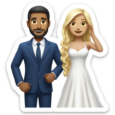 Puerto rican beard short hair with blue hat and navy blue suit getting Married with blond long hair girl with white  wedding dress  sticker