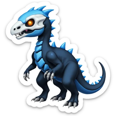 Shiny Dark Black And Blue Duskull-Cubone-Salandit-Fakémon-hybrid-creature (full body)  sticker