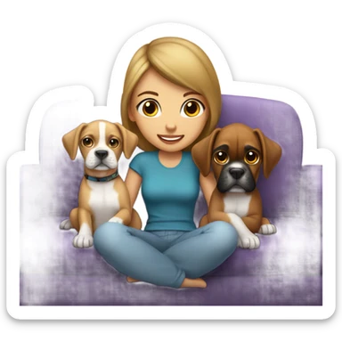 2 light skin girls on couch with boxer puppy  sticker