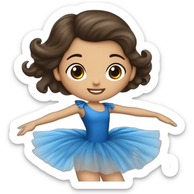 Fille brune avec des taches de rousseur avec un beau tutu bleu rois qui danse sticker