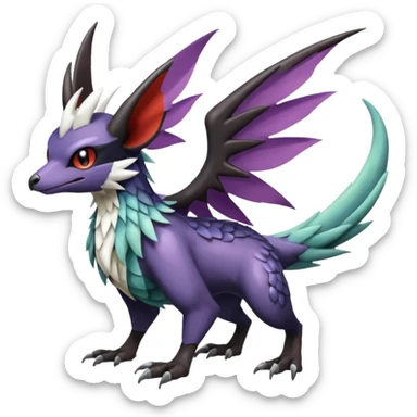 Shiny Noibat-Noivern-Mightyena-Silvally-Fakémon-hybrid-creature (full body)  sticker