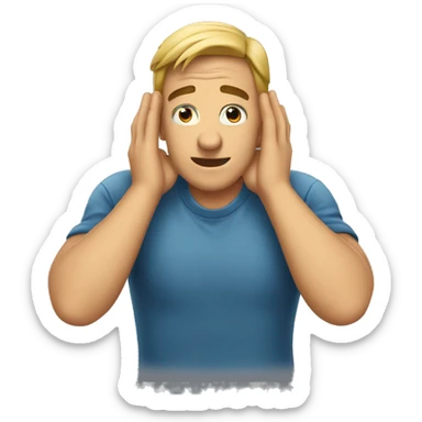 a guy holding and pinching his ears with his hands sticker