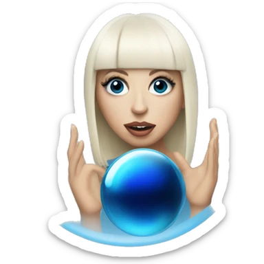 lady gaga with fringe holding blue gazing glass ball sticker