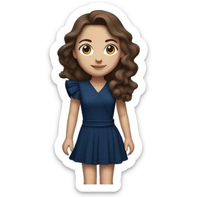 White girl with brown hair dark blue ruffle sleeve wrap dress full body sticker
