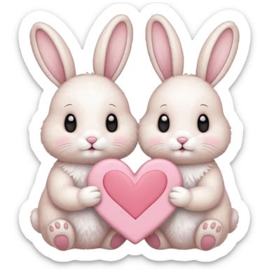 Two bunnies holding one Valentine card in soft pink, beige and yellow pastel colors sticker