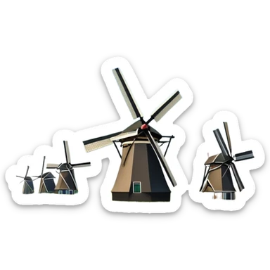 cinematic-realistic-kinderdijk-windmills-landmark-emoji,-showcasing-traditional-dutch-windmills-aligned-along-a-tranquil-canal,-with-lush-green-fields in a picture frame sticker