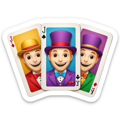 3 poker cards, with crazy colorful human jolly jokers inside, sticker