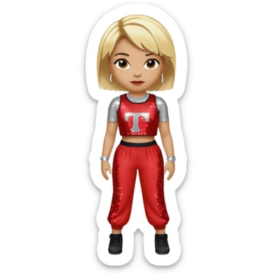 T Boz from TLC with short blonde hair, red sequin crop top and pants sticker
