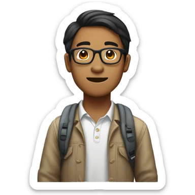 A tall Asian male engineering student with dark skin, wearing glasses, who is extremely fascinated by dinosaurs. sticker