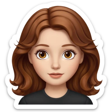 gorgeous female memoji, chestnut brown wavy hair, hazel eyes, soft makeup, timeless and feminine sticker