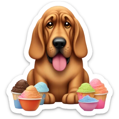 Fat bloodhound surrounded by ice cream sticker