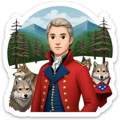 Loyalist Patrick Ferguson at the Revolutionary war Battle of Kings Mountain, with Wolves around him. sticker