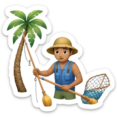 A Polynesian fisherman in the water fishing with a net at the water's edge sticker
