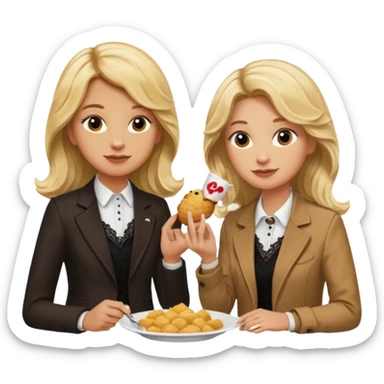 Love tan woman long wavy blonde hair and black lace  with blonde man Brown shade jacket eating chick filet  sticker