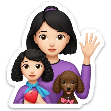 Ponytail black hair girl with brown Poodle say goodbye  sticker