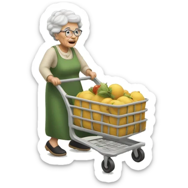 Granny pushing a cart sticker