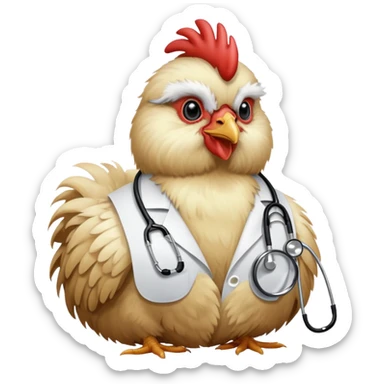 A fluffy-headed Silkie Bantam chicken wearing a doctor's stethoscope.  sticker