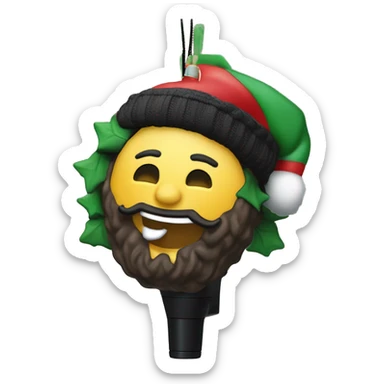 The Post Malone tree ornament captures the warm spirit of Christmas. Inside, Post Malone, dressed in black jeans, black shoes, his signature face tattoo, and a Santa hat, leans in, singing into a microphone with a stand.  sticker
