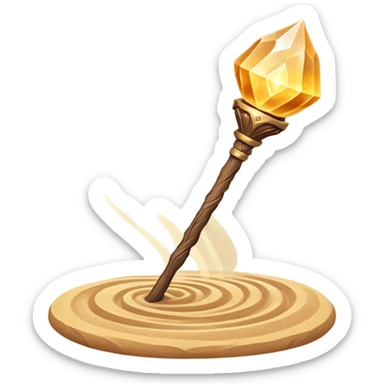 desert sand mage staff object icon, ancient wooden staff, swirling sand crystal on top, glowing golden aura, small floating sand particles, fantasy desert style, 3D cartoon, mobile game icon style, centered, clean background, soft shadow, no text, no watermark
 sticker