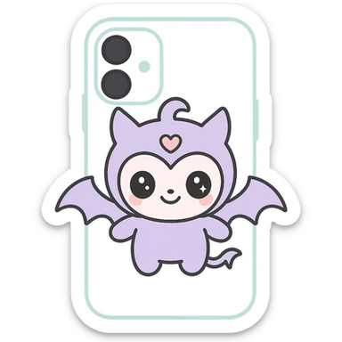 Remove any purse or purse-matching elements. Focus only on a white and black gothic kawaii phone case with big eyes, smiling, playful, cartoonish style, and gothic symbols. No purse references. No background. sticker