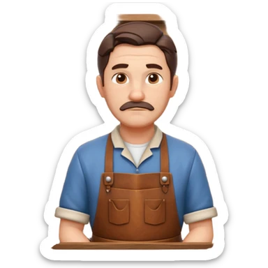 master woodcraft carpenter portrait, head and shoulders only, leather apron collar, carved wood patterns visible, thoughtful focused look, artisan vibe, 3D cartoon, mobile game icon style, clean background, no text, no watermark
 sticker