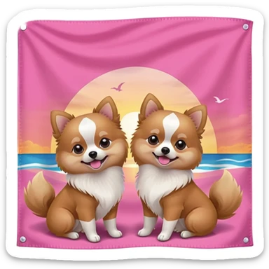 pink summer sunset celebration flag with two brunette sisters a pomeranian and aesthetic  sticker