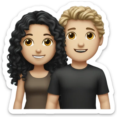 white boy with dark brown hair and white girl with long black curly hair sticker
