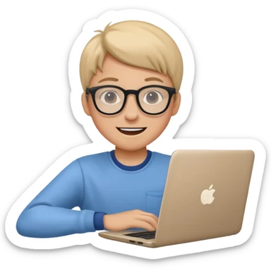 student using a laptop for online study, cheerful expression emoji sticker
