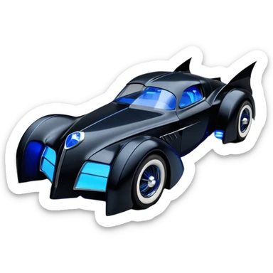  the animated series aerodynamic alien opulent dark knight futuristic concept Batmobile loosely based on 1936 cord 812(flat long straight faceted mechanical body) winged stealthy blue headlight covers street hot rod  sticker