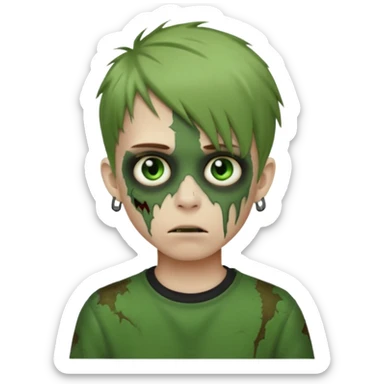 boy zombie with light brown emo hair and green skin and earpods emoji sticker