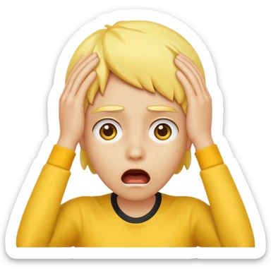 Shocked face hands on head 2d yellow face  sticker