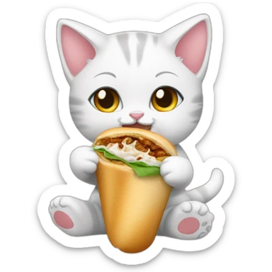 kitten eating shawarma roll sticker