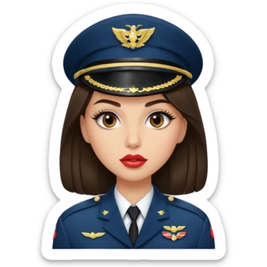 Emoji of a brunette girl in the military with big eyelashes, big lips with gloss, and a sassy face  sticker