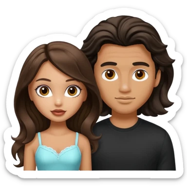 a pretty tan bratz girl with long brown hair and white bratz man with short wavy black hair sticker