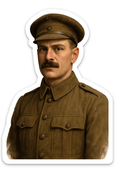 portrait of a man with a square moustache in a brown soldier's outfit, no background sticker