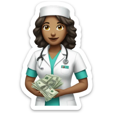 brunette nurse with money in her hand sticker