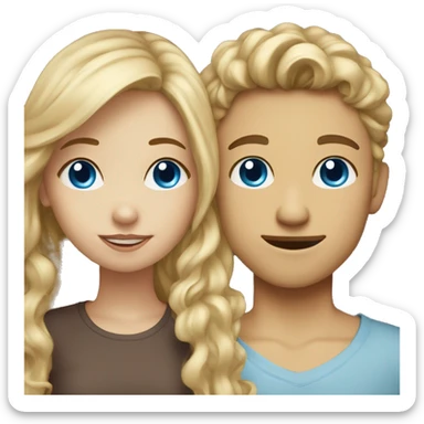 Blonde girl with blue eyes kissing slight curly brown hair boy with brown eyes  sticker