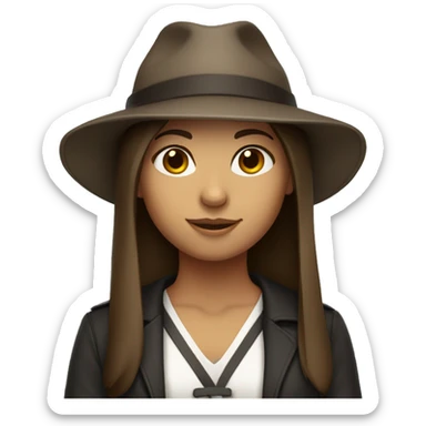 girl with straight brown hair and college outfit and hat on sticker