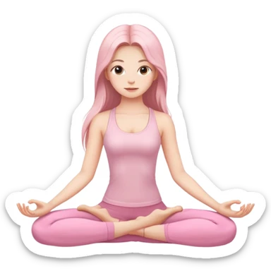 A beautiful girl with long hair in pale pink clothes does yoga sticker