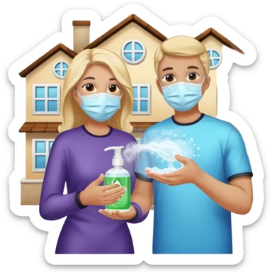 Give me emojis that represent corona-time safety rules such as: keep your distance, wear a mask, wash hands, avoid crowds, sanitize regularly, stay home, and no handshakes. Use only relevant emojis. sticker