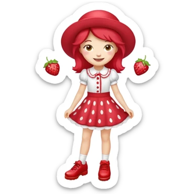pretty and cute realistic modern day strawberry shortcake full body with red shoes emoji sticker